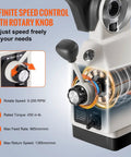 X Axis Power Feed For Milling Machines, 450 In-Lb Torque, 0-200 RPM Speed Control, close-up of rotary knob and control panel