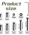 510 Pcs M2 Socket Cap Screws Kit With Nuts, Washers, And Wrench showing detailed sizes and quantities of screws, nuts, and washers