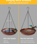 Outdoor Hanging Bird Bath And Feeder With Antique Copper Finish, 11 Inch Metal Bird Bath Bowl On Detachable Black Chain