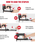 How to load the 22 Gauge Three Eighths Inch Crown Pneumatic Upholstery Stapler With Long Nose, Air Stapler Kit instructions