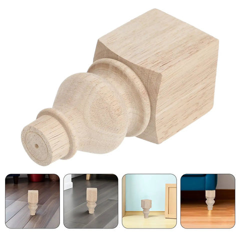 Two Pack 5.9 Inch Solid Wood Sofa Feet With Carved Round Base Unfinished Wooden Farmhouse Legs