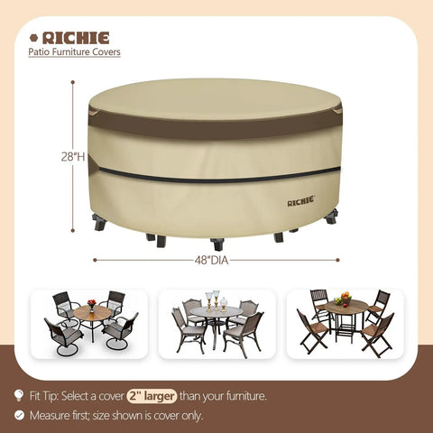 Heavy Duty Waterproof 600D Canvas Round Patio Furniture Cover For All Season Protection Fits Round Tables Up To 48 Inch Diameter And Chairs Durable Outdoor Cover covering a set of patio furniture
