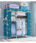 Hassle Free Portable Fabric Wardrobe With Sturdy Hanging Rods And Durable Side Pockets Spacious Closet Rack in blue with panda design.