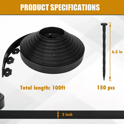 2 Inch 100 Ft Landscape Edging Kit With 150 Anchoring Spikes And 5 Connectors