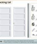 Sliding Closet Door 64x80 Inches 5 Panel Bypass Barn Doors With Concealed Hardware Track Kit White Finish Packing List