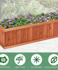 Raised Garden Bed Planter Box Window Mounted For Windowsill And Backyard Wooden Planting Box For Flowers And Veggies Durable Fir Wood With Drainage Holes Large 40 By 13 By 12 Inches filled with blooming purple flowers on patio.