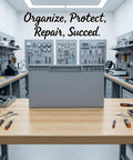 Pro Grade Silicone Electronics Repair Mat With Heat Resistant Anti Static Surface For Soldering And Phone Repair Magnetic Screw Positioning Non Slip Workbench Pad Up To 932 F 500 C Protects Your Table And Delicate Electronics displayed on workbench in organized electronics lab