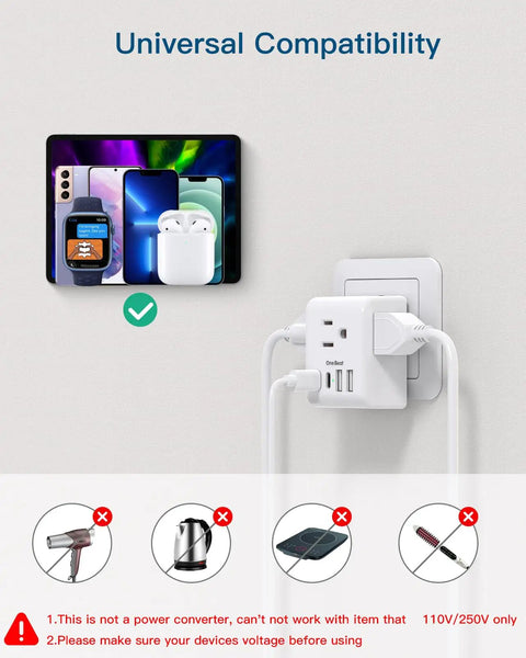 2 Pack European Travel Plug Adapter With 3 Outlets 4 USB Ports 2 USB C Ports 7 In 1 EU Power Travel Adapter Max 2500W indicator