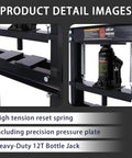 Heavy Duty 12 Ton Hydraulic Shop Press Compact H Frame Bearing Press Machine Garage Auto Repair with bottle jack and springs.