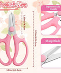 Rose Thorn Stripper Tool Kit For Garden Pruning Shears And Scissors With Gloves Includes Plastic Rose Thorn Remover And Metal Thorn Remover Pro Grade Gear For Florist Supplies And Floral Making, showing pink scissors with measurements and ergonomic handle.