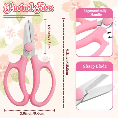 Rose Thorn Stripper Tool Kit For Garden Pruning Shears And Scissors With Gloves Includes Plastic Rose Thorn Remover And Metal Thorn Remover Pro Grade Gear For Florist Supplies And Floral Making, showing pink scissors with measurements and ergonomic handle.