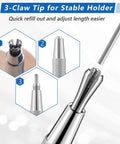 Close-up of 3-claw nib holder of Pro Grade Welding Pencil Marker Kit With 24 Silver Round Refills, showing refill mechanism.