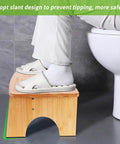 Person using Foldable Bamboo Toilet Stool For Adults, 7.5 Inch Squat Aid, Collapsible Poop Stool with Non Slip Strip.