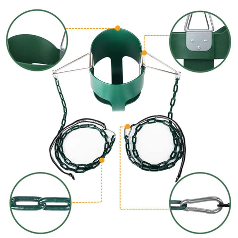 Toddler Swing With High Back Bucket Seat And 59 Inch Heavy Duty Iron Chains For Outdoor Indoor Swing Set Tree Straps Included Up To 300 Pounds Capacity Green