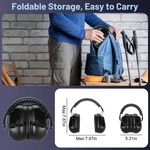 Person packing Six Pack Noise Reduction Ear Muffs With SNR 34 dB Hearing Protection For Adults And Kids into a bag