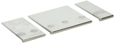 Tac-N-Pull Plate Kit for 0800 Clamp Reusable Heat Treated Steel Plates, showing three plate sizes for hard pulls and tack weld use.