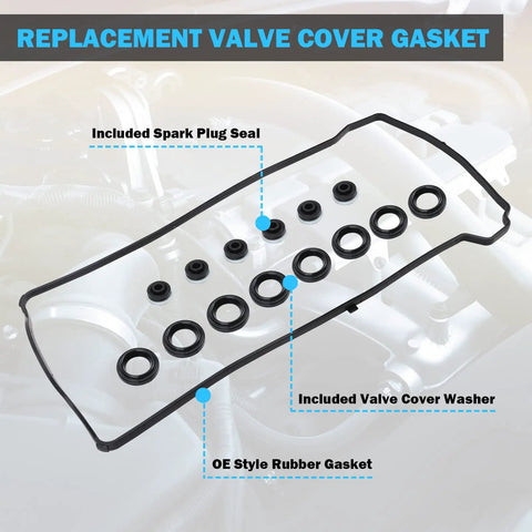 Leak-Proof Valve Cover Gasket Set For 2.0L 2.3L 2.4L Honda Accord Civic CR-V Element Crosstour Acura CSX ILX RDX RSX TSX Replaces VS50614R 12341-R40-A00 Oil Seal Kit That Stops Leaks And Creeping Oil Drips, OE style rubber gasket with spark plug seals