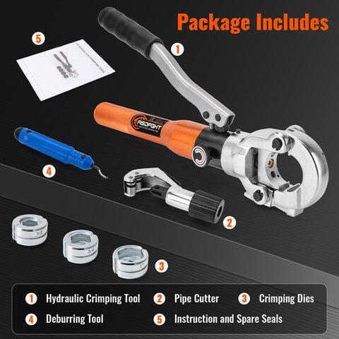 Heavy Duty Hydraulic Pipe Crimping Tool With 1/2 3/4 And 1 Inch Jaws For Copper Tube Fittings Built For Fast Contractor Plumbing Repairs That Goes Down Smooth And Seals Like A Champ