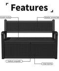 80 Gallon Outdoor Storage Bench Deck Box Waterproof Lockable for Patio, Black, showing features like comfortable seating and weather-resistant material.
