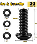Heavy Duty 3/8-16 Stainless Steel Button Head Socket Cap Bolts Assortment Kit With Black Oxide Finish And Matching Nuts showing sizes and details.