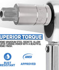 Close-up of chrome vanadium steel socket on a ratchet for 35 Piece Torx Bit Socket And ETorx Star Socket Set For Heavy Duty Torque