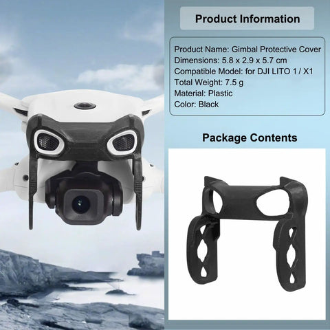 Anti Collision Gimbal Bumper Guard for Lito X1 and Lito 1 Drones, black plastic, custom fit on drone showing product dimensions.