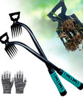 Two Pack Weed Puller Tool With Six Teeth Manganese Steel Garden Hand Weeder Durable Root Uprooting Tool For Lawn And Garden Easy Dig And Pull No Sweat Includes Rubber Gloves, two tools and gloves