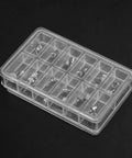 Plastic case of 12 Type Stainless Steel Watch Push Press Button Repair Kit With Storage Box For Watchmakers And Repair Shops.