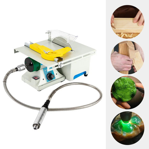 5 In 1 Mini Lapidary Saw And Polishing Kit With 750W Gem Jewelry Grinder, flex shaft, and carving handle; workbench demo