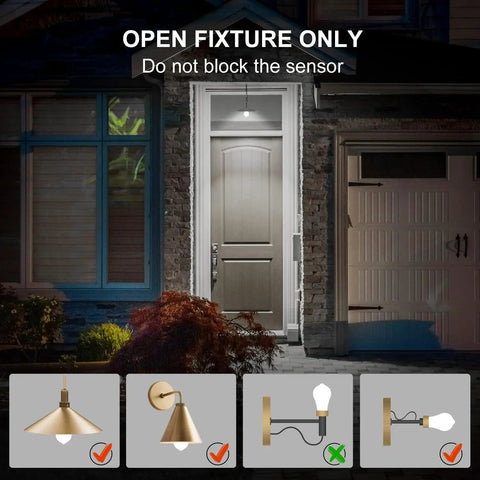 Motion Sensor LED Bulbs A19 5000K Daylight Dusk To Dawn Motion Activated 11W 75W Equivalent 1200 Lumens Indoor Outdoor Use Easy Install Porch Garage Hallway 2 Pack in open fixture porch light