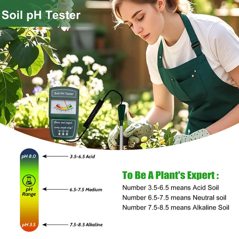 Handheld Soil Moisture Meter With Long Probe No Bend Readout Easy Hygrometer For Garden Lovers Quick Plant Care Soil Tester For Home Garden Or Farm Large Display Accurate Readings On The Go, gardener using pH tester