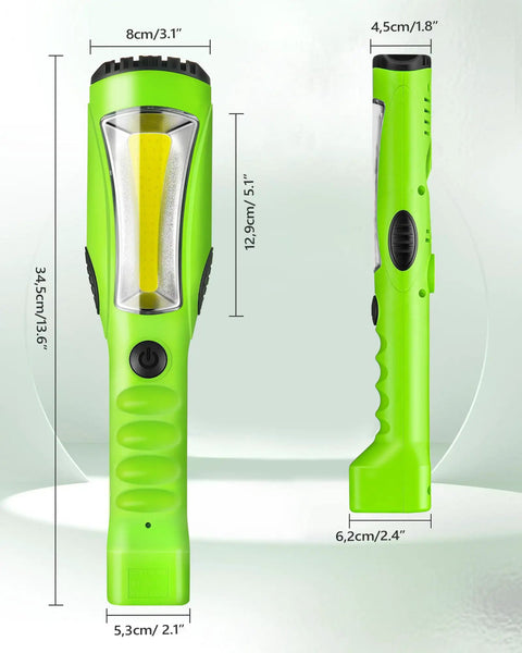 18W COB LED Work Light With 15ft Cord, 2000 Lumens Handheld Underhood Trouble Light, 16 Gauge SJTW, Swivel Hook, ETL Listed, Green