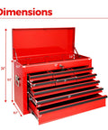 24 Inch Portable Metal Tool Box With Nine Ball Bearing Drawers And Slick Eva Linings For Sorted Gear Stash dimensions showing height and width.