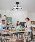 19 Inch Modern Ceiling Fan With Dimmable LED Light in kitchen, black, low profile, 3 reversible blades, two down rods, group dining