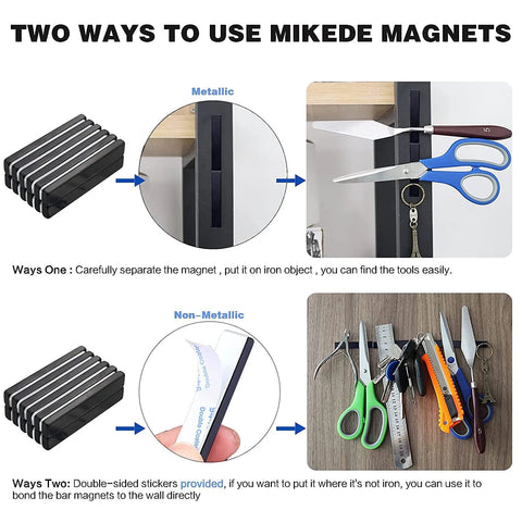 MIKEDE 20-pack neodymium magnet bars, 60 x 10 x 3 mm, black epoxy waterproof with double-sided adhesive.