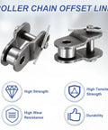 20 Pcs High Grade 05B Roller Chain Master Links With Offset Half Pin Connector, 8mm Pitch Manganese Steel Repair Kit shown from side angle.