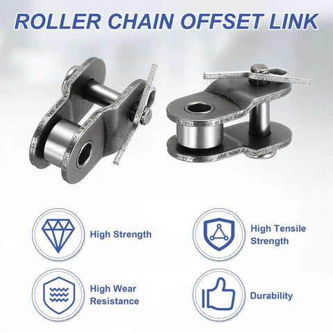 20 Pcs High Grade 05B Roller Chain Master Links With Offset Half Pin Connector, 8mm Pitch Manganese Steel Repair Kit shown from side angle.