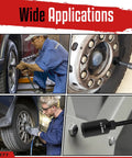 Half Inch Drive Deep Impact Socket Set in use for automotive maintenance, axle nut removal, featuring black phosphate finish.