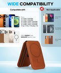 Top Shelf Genuine Leather MagSafe Wallet With Integrated Stand Holds Six Credit Cards Securely showcased with compatible iPhone models.