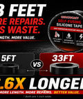Comparison of Self Fusing Silicone Tape 1 Inch By 5 Feet and 33 Feet, highlighting waterproof seal and heat resistance features.