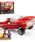 Low Rider Big Red Car Building Bricks Set with street fusion vehicle, featuring 969 pieces, box and minifigures display