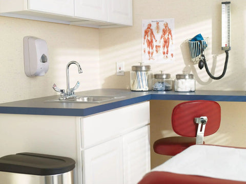 Heavy-Duty M-DURA Bar And Pantry Faucet With 2.2 GPM Flow, Chrome Finish, installed in a commercial kitchen setting