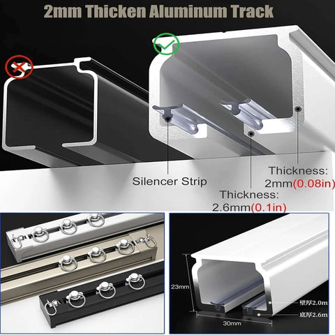 Premium Ceiling Curtain Track System With Smooth Bearing Wheels For Noise Reducing Privacy, Waterproof And Wear Resistant Aluminum Rail Kit Adjustable Length Removable End Caps Perfect Room Divider, 2mm thick