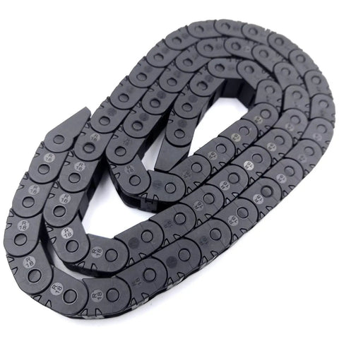 Top Tier Silent Cable Drag Chain 1 Meter Length 10X11MM for CNC Router, displaying a smooth, black plastic design with R18 bend radius.