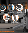 Heavy Duty 1500W Heat Gun Workhorse with Variable Temperature Control and Nozzles for crafts and DIY projects