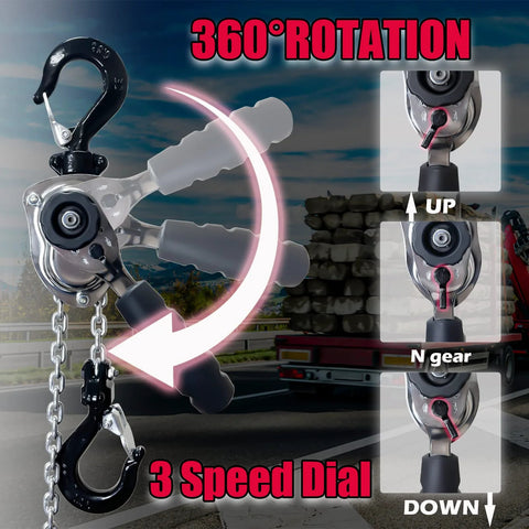 YATOINTO 1/2-ton chrome mini lever block come-along hoist with hook and steel chain, front view