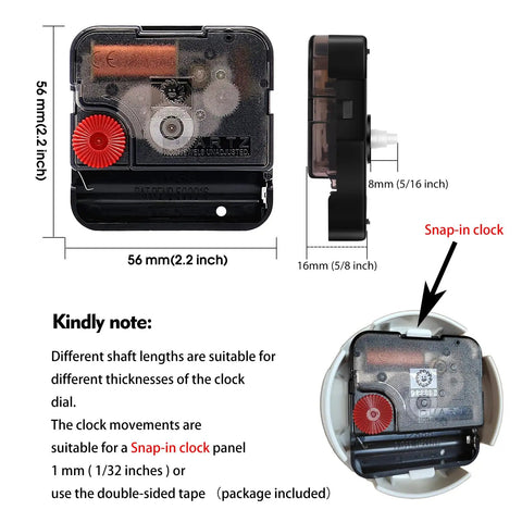 Silent Sweep Clock Movement Replacement With Snap In Type Quartz Wall Clock Mechanism 8mm Shaft Non Threaded DIY Kit