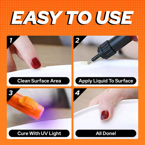 Quick Fix Uv Glue Kit With Curing Light For Plastic Welding And Multi Material Repair Ideal For Jewelry Making And Epoxy Resin Crafts, step-by-step usage guide.