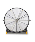 Heavy Hitter Industrial Floor Fan Rock Solid Steel Frame With Thermally Protected Motor front view showing large aluminum blades and wheels.