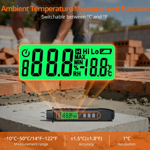 Pocket Moisture Meter With 7 Modes And Detachable Pins For Wood, Compact DIY Wood Tester For Lumber And Furniture, Pocket Sized Probes For Easy Replacement, Quick Accurate Readings on brickwork